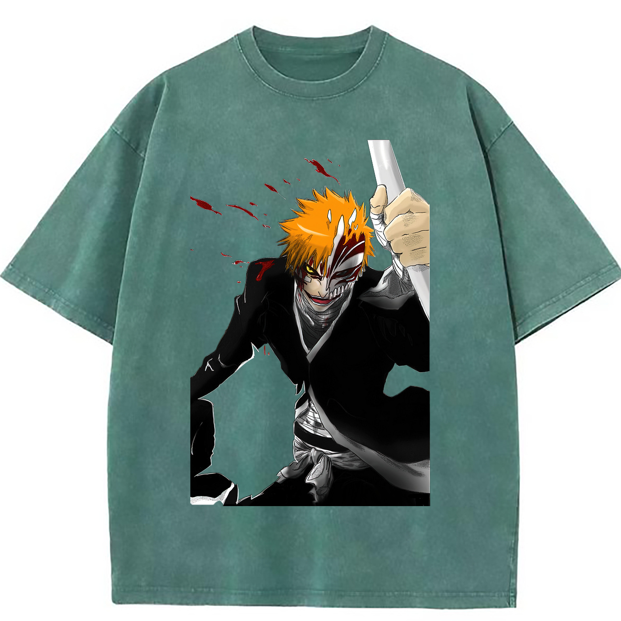 （画像用） ブリーチ 黒崎一護（くろさき いちご）BLEACH Kurosaki Ichigo 綿100% ヴィンテージ風 半袖Tシャツ（フロントプリント）
